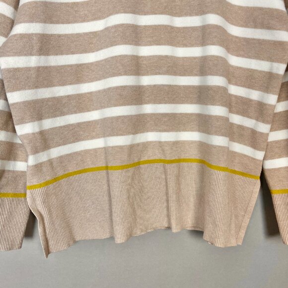 Tahari Sweater Striped XL Women Autumn Fall Pullover Mock Neck Tan White Green - Picture 6 of 11
